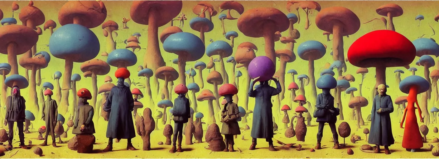 Prompt: full - body surreal colorful clay toadstool rpg character concept art anatomy, action pose, very coherent and colorful high contrast masterpiece by norman rockwell franz sedlacek hieronymus bosch dean ellis simon stalenhag rene magritte gediminas pranckevicius, dark shadows, sunny day, hard lighting, reference sheet white! background