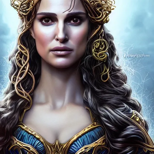 Image similar to a detailed fantasy character portrait of natalie portman as medusa by lauri blank, artgerm, evelyn de morgan, 8K, 50mm lens