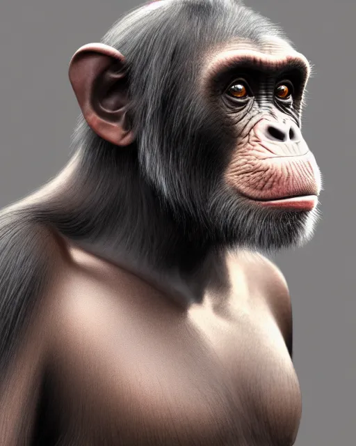 Image similar to fantasy art, very detailed high resolution illustration portrait of a chimpanzee, 3 d, 8 k, extremely detailed, artstation