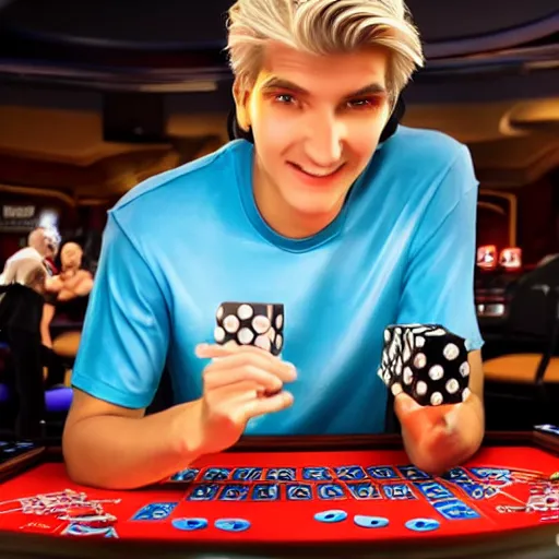 Prompt: a high quality photo of handsome gigachad XQC gambling, photorealism, 8k, artstation