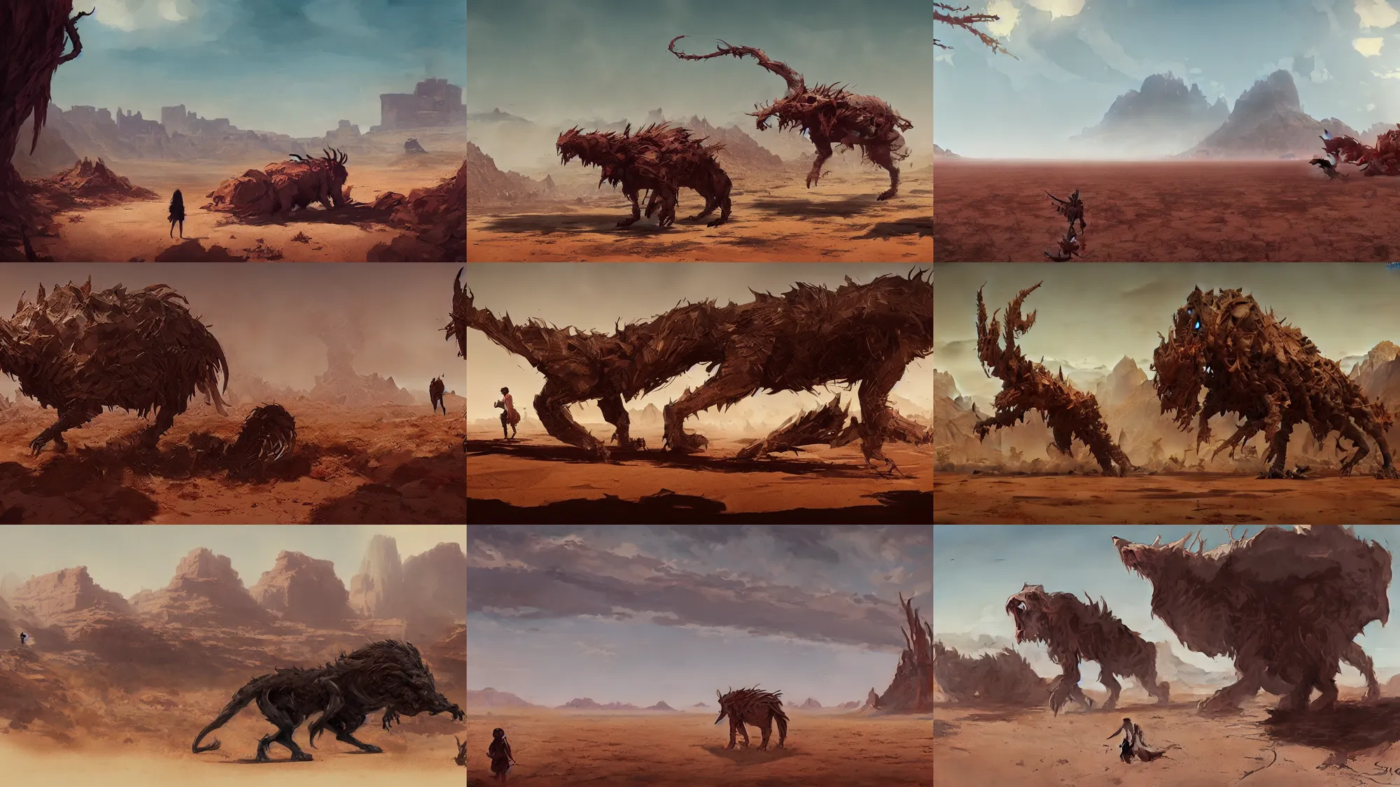 Prompt: magic eating beast prowling across the arizona desert, wide shot, concept art by greg rutkowski