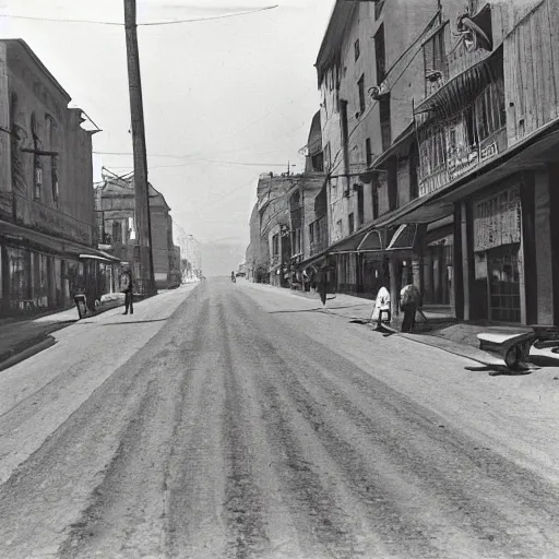 Image similar to city street at 1 9 3 0 s. low angle. old photo