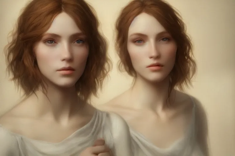 Prompt: beautiful portrait of a beautiful woman, Portrait, Rays of Shimmering Light, Natural Lighting, Artstation, by Pre-Raphaelite Brotherhood, Unreal Engine