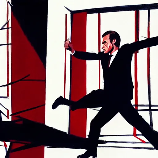 Image similar to Emmanuel Macron painting Paris in American Psycho (1999)