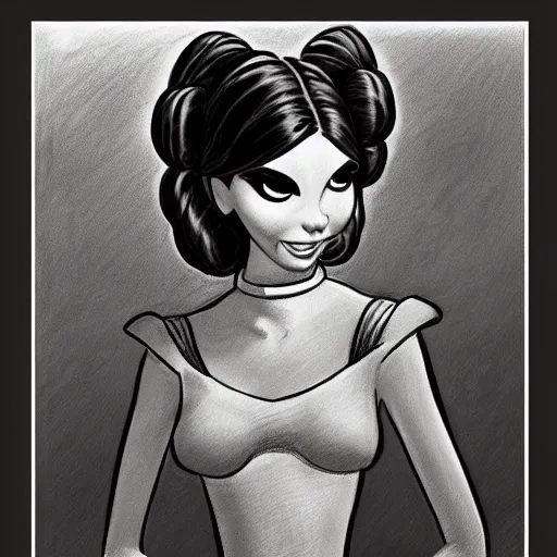 Image similar to milt kahl pencil sketch of victoria justice as princess leia