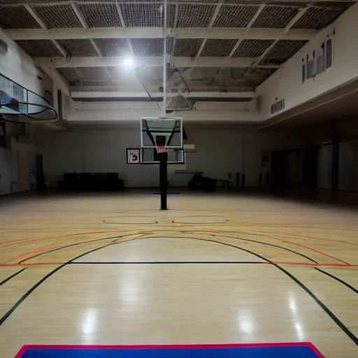 Prompt: basketball court, mid day, empty, liminal space