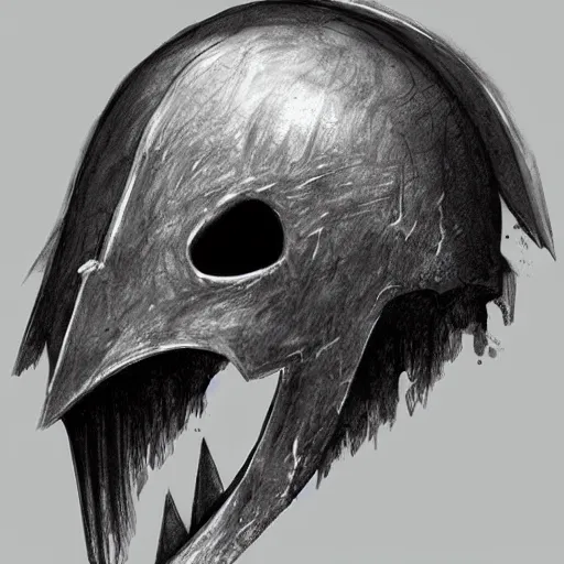 Prompt: crow skull knight helmet, headshot, side elevation, grimdark, fantasy, dark souls, concept art