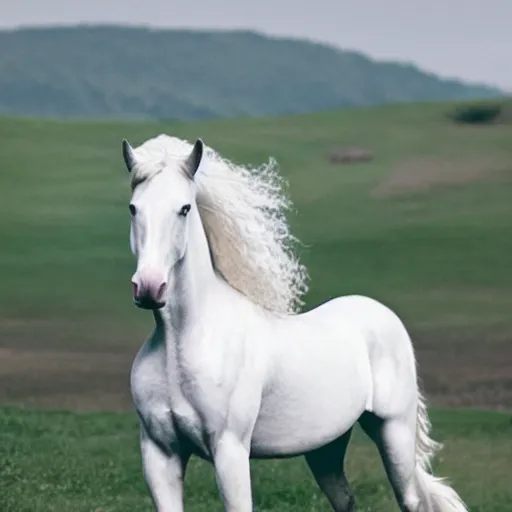 Image similar to a photo of a beautiful white horse with long •••••curly••••• hair