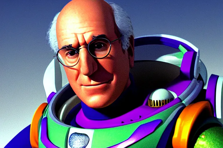 Prompt: a screenshot of larry david as buzz lightyear, photorealistic portrait, highly detailed photo, brilliant lighting and detail, award winning film 1 9 8 0