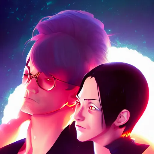 Prompt: The Wachowski Brothers as Neo and Morpheus, ambient lighting, 4k, anime key visual, lois van baarle, ilya kuvshinov, rossdraws, artstation