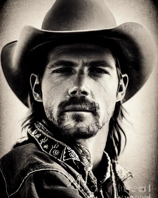 Image similar to portrait of cowboy, black and white polaroid, western, high production value, intricate details, high resolution, hyperrealistic, hdr, high definition, award winning photography, masterpiece, ultra realistic, highly detailed, hd, sharp focus, cinematic lighting, shaded, non blurry, sharp, smooth