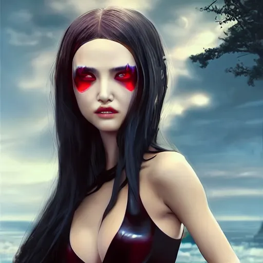 Image similar to a beautiful young japanese natalie portman alluring model in crop top, wearing a demonic latex mask that looks like an attractive succubus by guweiz and wlop and ilya kuvshinov and artgerm symmetrical eyes, aesthetic, gorgeous, stunning, attractive, artstation, deviantart, pinterest, digital art