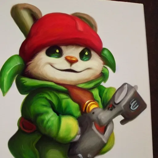 Image similar to a painting of teemo from league of legends