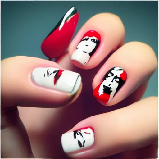 Image similar to nail art featuring harley quinn's face