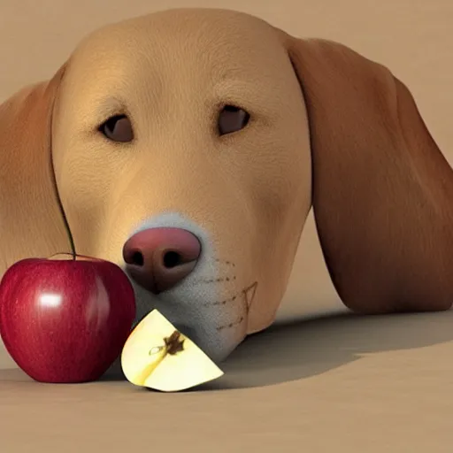 Prompt: Dog eat a apple, 3d