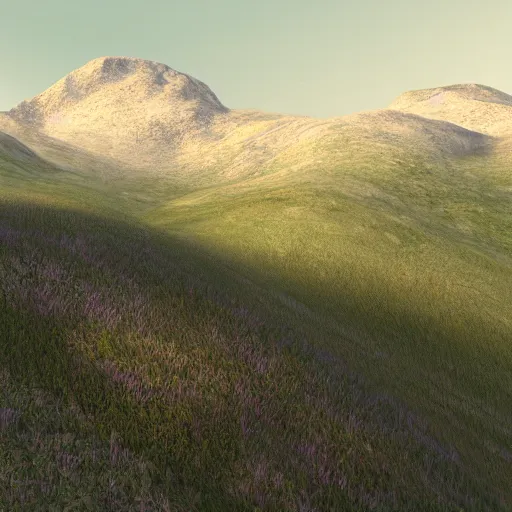 Prompt: photo of moshroomy mountain pass, mountains in background, vray, 55mm