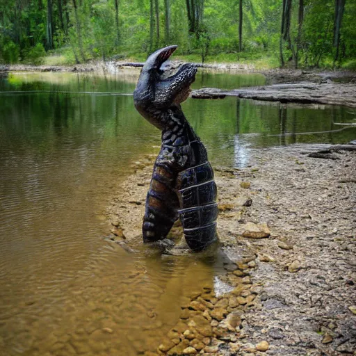 Image similar to human crocodile, photograph captured at woodland creek