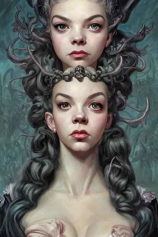 Image similar to A fantasy comic book style portrait painting of Anya Taylor-Joy, hybrid, Natalie Wood, as an Atlantean Reptilian Warrior, François Boucher, Oil Painting, Mystical Valkyrie, unreal 5, DAZ, hyperrealistic, octane render, Regal, Refined, Detailed Digital Art, RPG portrait, William-Adolphe Bouguereau, Michael Cheval, Walt Disney (1937), Steampunk, dynamic lighting, Highly Detailed, Cinematic Lighting, Unreal Engine, 8k, HD