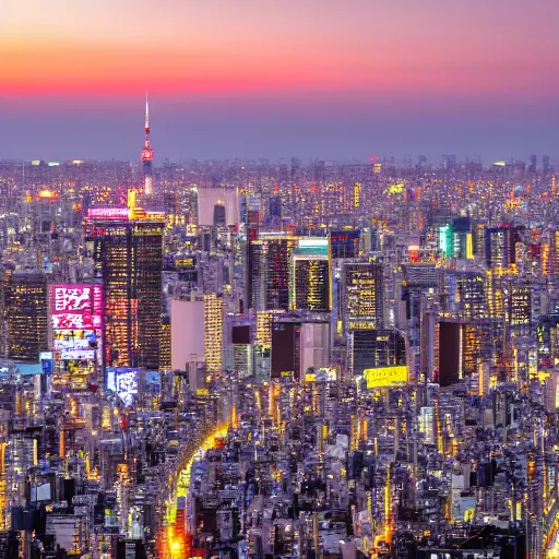 Image similar to The skyline of Tokyo at sunset, photograph, high-resolution, hot on 500px