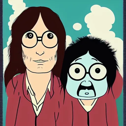 Image similar to john lennon and yoko ono in the style of hayao miyazaki