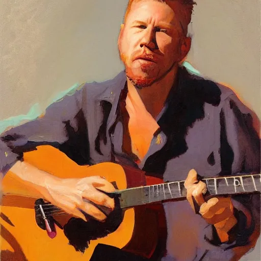 Image similar to a portrait of james hetfield playing guitar, by gregory manchess and stanley lau