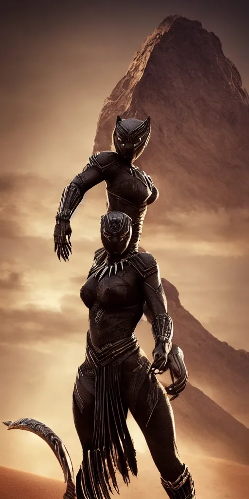 Image similar to jumping tribeswoman, destroyed armor, inspired by monster hunter and westerns, muscular body, clean beautiful symmetrical face, subtle make up, epic,dramatic lighting, cinematic, establishing shot, extremely high detail, photorealistic, black panther the movie, dune the movie, cinematic lighting, artstation, octane render, western,old photo, vintage