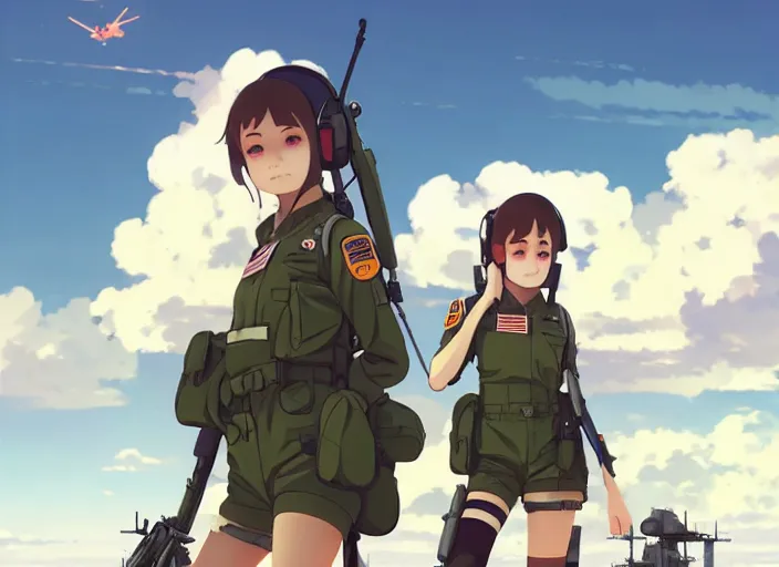 Prompt: cute pilot girl, smoky sky background battlefield landscape illustration concept art anime key visual trending pixiv fanbox by wlop and greg rutkowski and makoto shinkai and studio ghibli and kyoto animation soldier clothing military gear airplane cockpit instruments gta 5