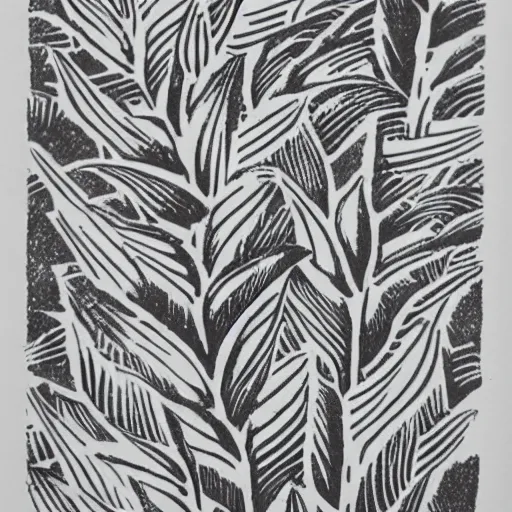 Prompt: block print, aesthetic, botanical art, boho, black ink on white paper
