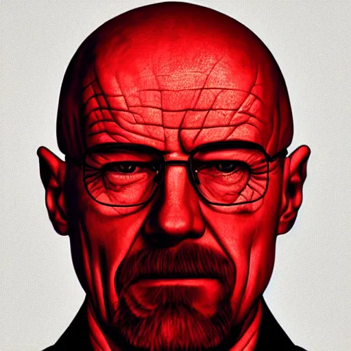 Image similar to walter white's head coming out of a red mist, epic, trending on artstation, profile pic, centered, accurate anatomy, highly detailed, digital art,