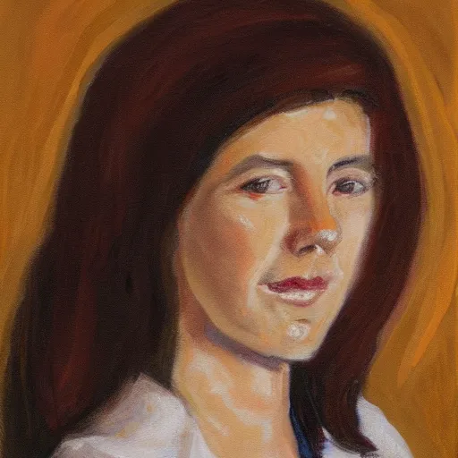 Prompt: a portrait painting of marcy waldhoff