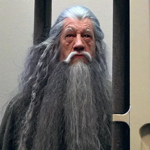 Prompt: photo of gandalf in jail