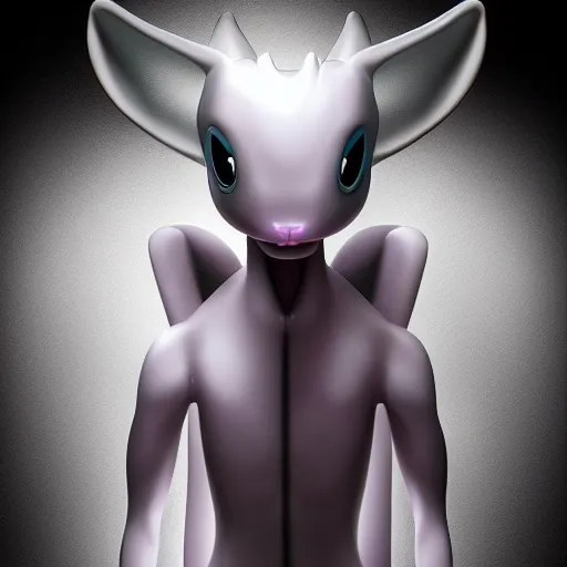 Image similar to a scary portrait of mewtwo, hyper realistic, 1 0 0 mm, studio lighting