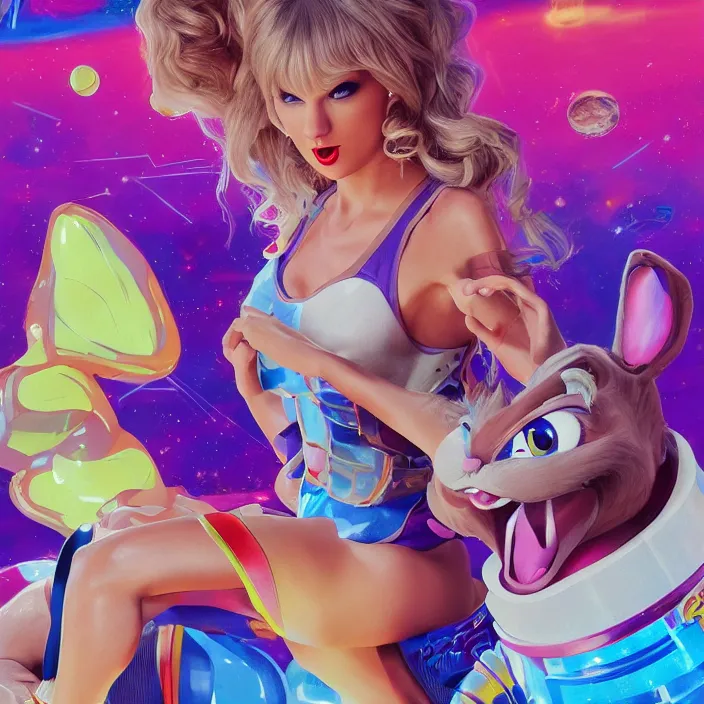 Image similar to portrait of Taylor Swift as Lola Bunny in Space Jam 1996. intricate abstract. intricate artwork. by Tooth Wu, wlop, beeple, dan mumford. octane render, trending on artstation, greg rutkowski very coherent symmetrical artwork. cinematic, hyper realism, high detail, octane render, 8k, iridescent accents