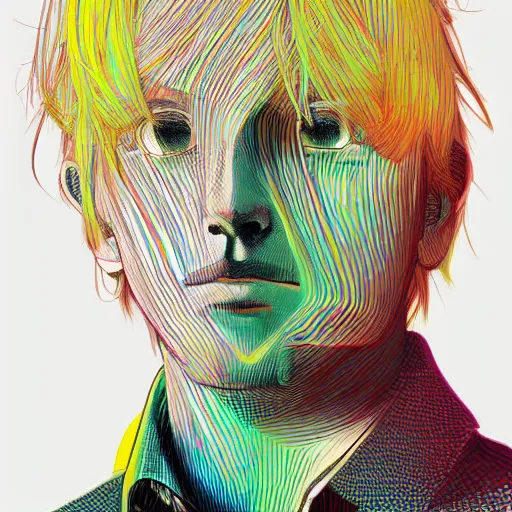 Image similar to a portrait of blonde male by inio asano, beeple and james jean, hiroyuki takahashi color scheme, digital art