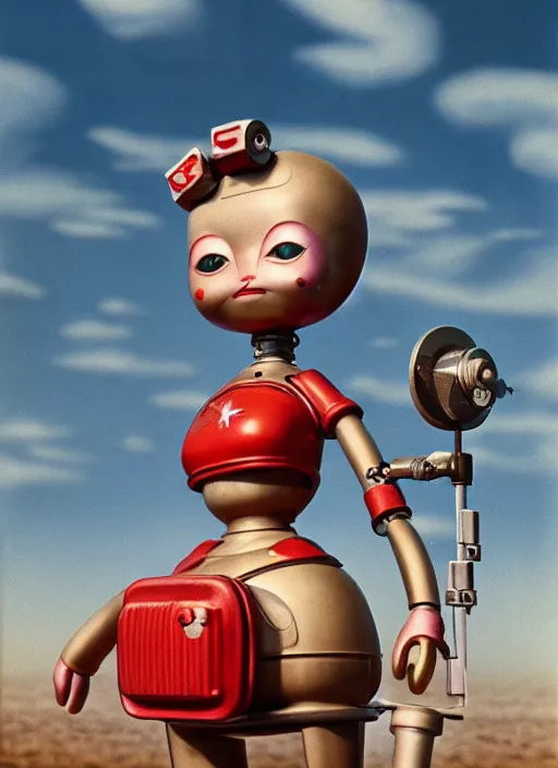 Image similar to highly detailed closeup, profile portrait of a tin toy 1 9 5 0 s nuclear disaster, bikini, unreal engine, nicoletta ceccoli, mark ryden, earl norem, lostfish, global illumination, detailed and intricate environment