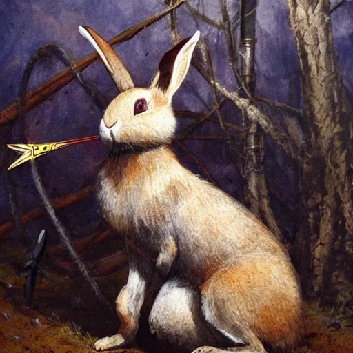 Prompt: brave medieval warrior rabbit by James Gurney.