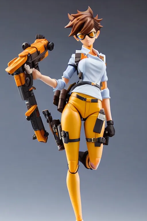 Prompt: still figurine of tracer wearing an elegant summer blouse, official store photo, commercial photo, featured on amiami, 8 k, 8 5 mm, f. 1 4, beautiful composition