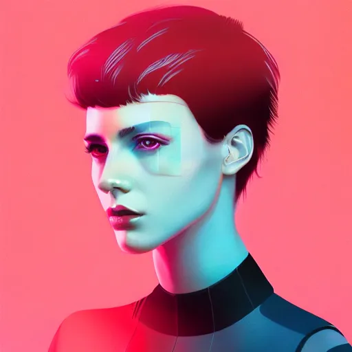 Prompt: portrait handsome androgynous sci - fi girl, blade runner 2 0 4 9, futuristic metropolis, digital art, pop art by hsiao - ron cheng