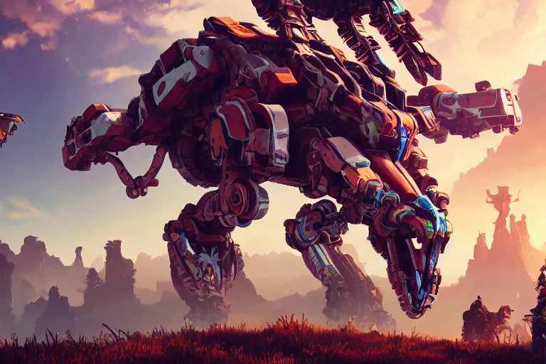 Image similar to grazer machine mecanical creature robot of horizon forbidden west horizon zero dawn bioluminiscence global illumination ray tracing hdr fanart arstation by ian pesty and alena aenami artworks in 4 k