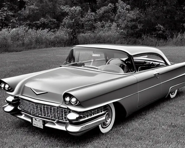 Prompt: a single 1 9 5 8 cadillac miller - meteor, lomography lady grey