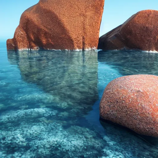 Image similar to a beautiful rock on the beach, octane render, nvidia raytracing demo, detailed, 8 k, masterpiece