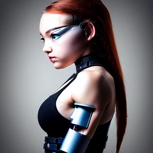 Image similar to young lady cyborg, bioorganic concept, beautiful face, full body,