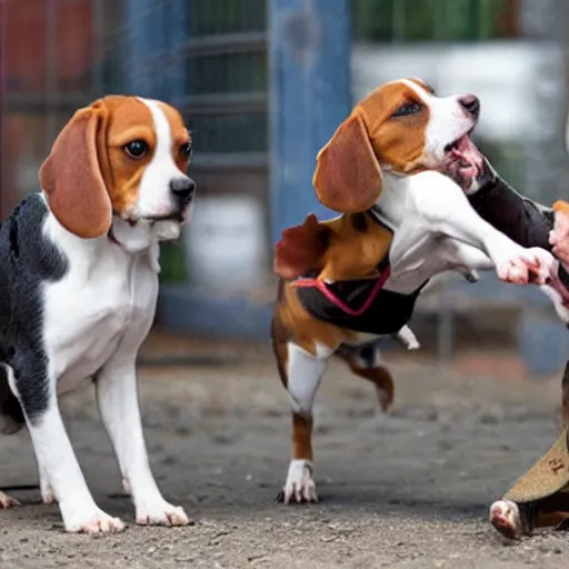 Image similar to beagles fighting in a cage