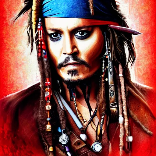 Image similar to portrait of johnny depp as captain jack sparrow, highly detailed, centered, solid color background, digital painting