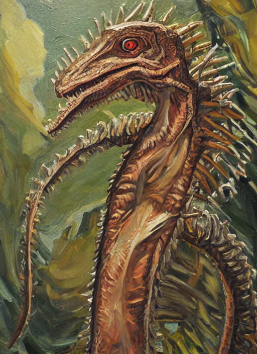 Image similar to jesus is a velociraptor, intricate details, realistic iconic sacral oil painting,