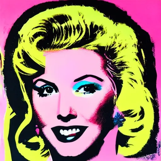 Image similar to olivia newton john from film grease artistic acrylic painting in the style of andy warhol