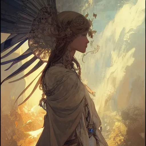 Prompt: Seraphim, D&D, fantasy, intricate, cinematic lighting, highly detailed, digital painting, artstation, concept art, smooth, sharp focus, illustration, art by Akihiko Yoshida, Greg Rutkowski and Alphonse Mucha