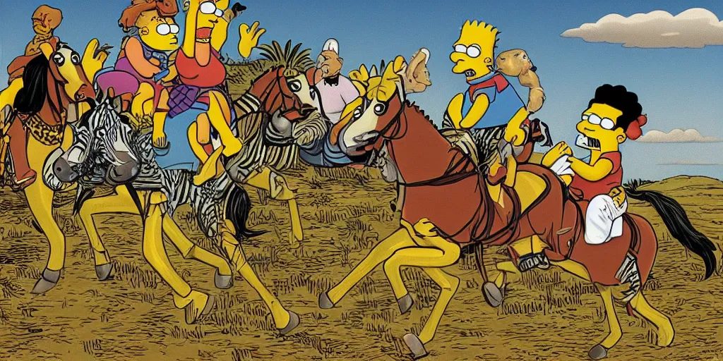 homer simpsons riding a zebra, early simpsons style Stable Diffusion