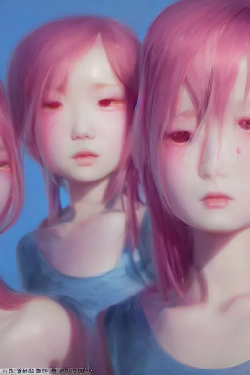 Prompt: 3d dark infrared octane render concept art by D. Jun, by Mo Xiang Tong Xiu, by Igarashi Daisuke, beauty portrait anime schoolgirls under dark pink and blue water. cute sad face. pink eyes. dramatic deep light, trending on artstation, oil painting.