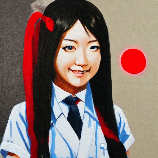 Image similar to a painting of Japanese schoolgirl, clothed, VFX